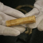 Fina inristningar i ben på jadesmycket i Akaroa museum