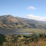 Lake Forsyth med Little River Nya Zeeland